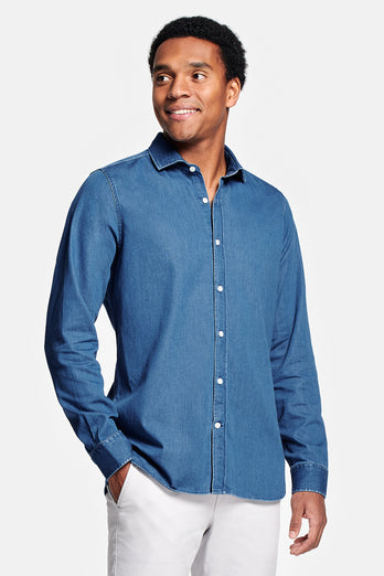 Carlos * Die Denim Shirts mid blue men's denim shirt | MR MARVIS