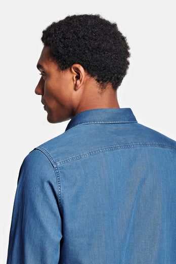 Carlos * Die Denim Shirts mid blue men's denim shirt | MR MARVIS